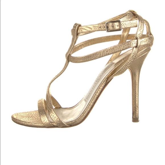 Camilla Skovgaard gold leather T strap stiletto heels 37.5 - Picture 2 of 13